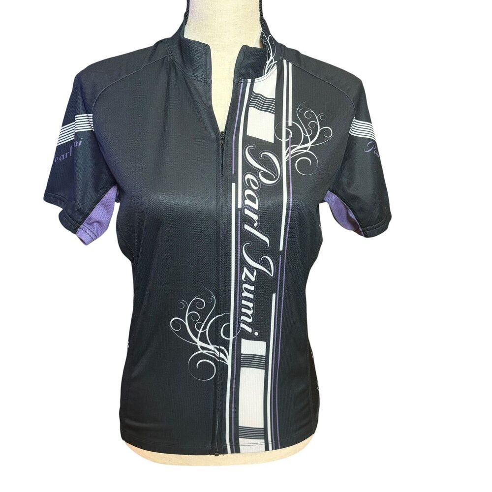 Pearl Izumi Women’s Cycling Jersey Size Large Black Purple Full Zip Y2K Bike Top
